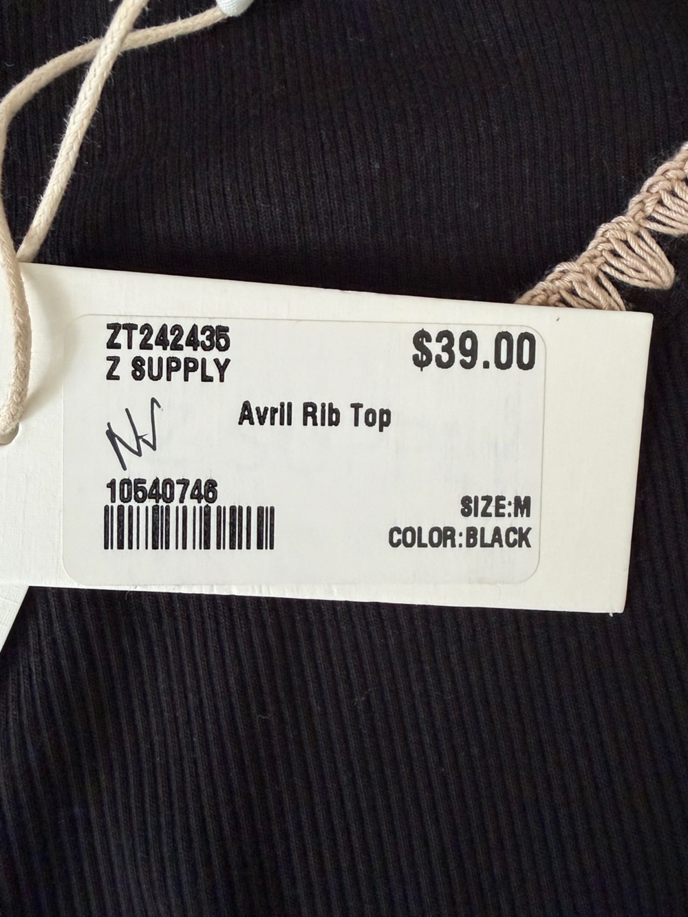Z Supply Black Ribbed Tank with Cream Scalloped Trim - Picture 4 of 4